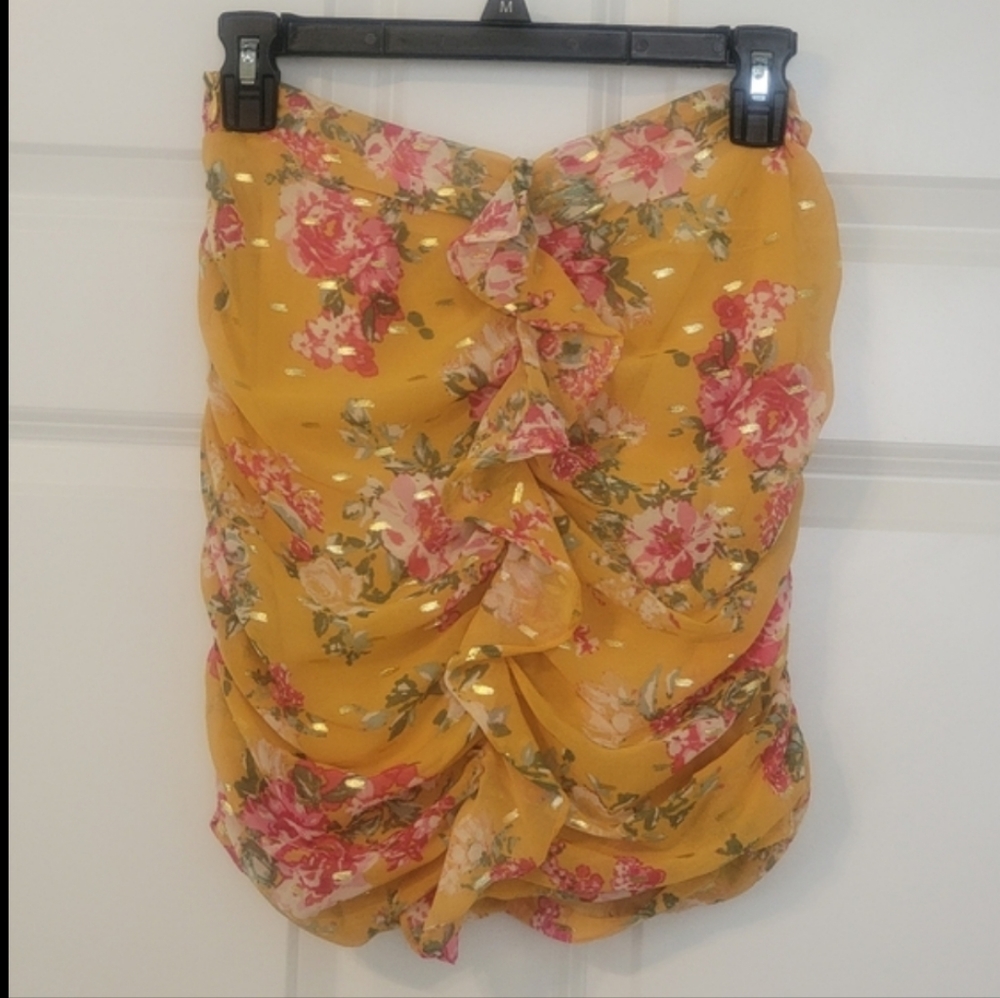 ORANGE FLORAL RUFFLE TRIM MINI SKIRT - Picture 2 of 8